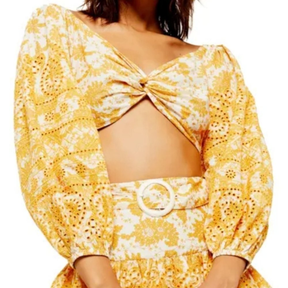 NWT TopShop Embroidered Puff Sleeve Crop Top Blouse